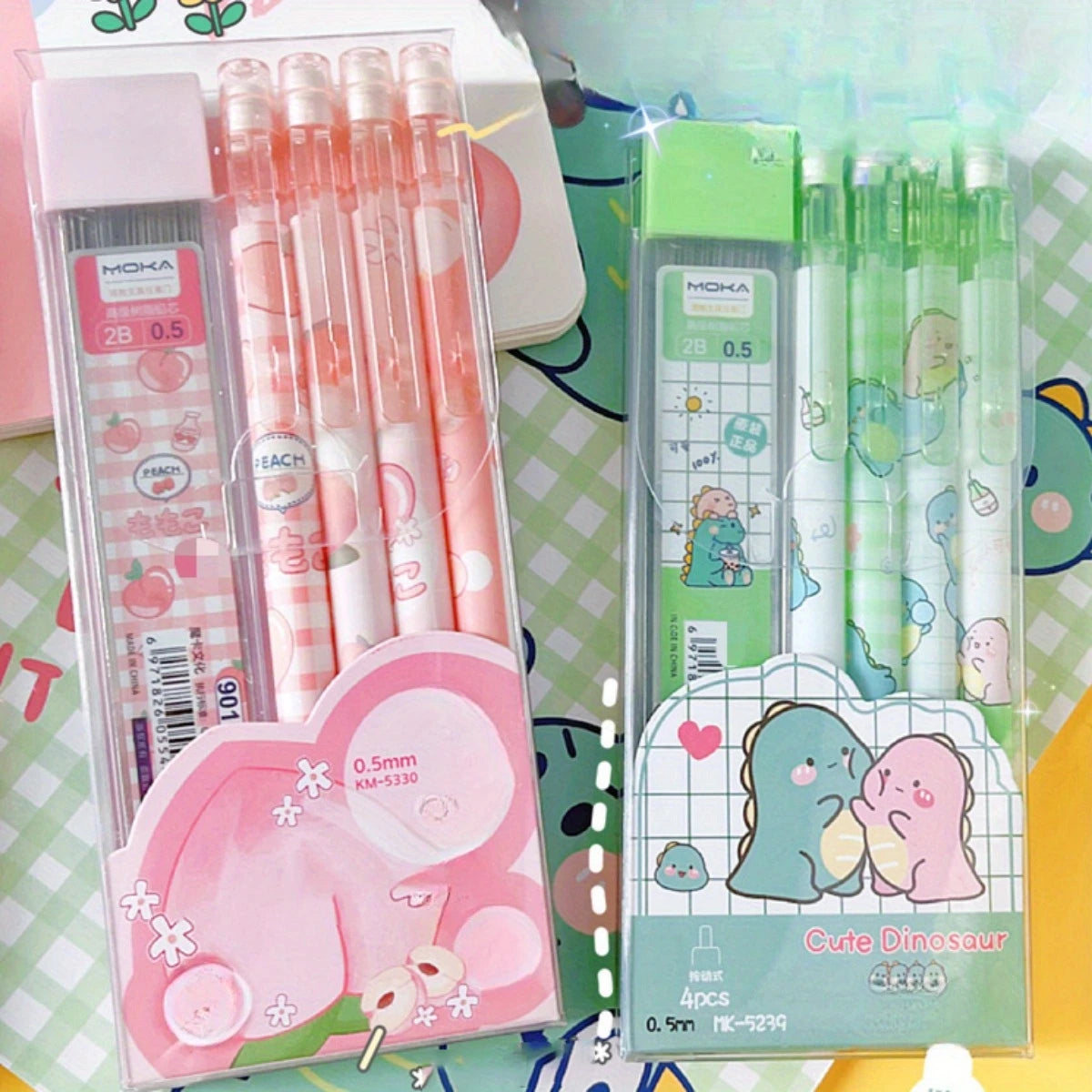 Kawaii Mechanical Pencil Set, Includes 4pcs 0.5mm Hb Leads & 1 Tube Refill, Perfect for Writing, Drawing, and Sketching