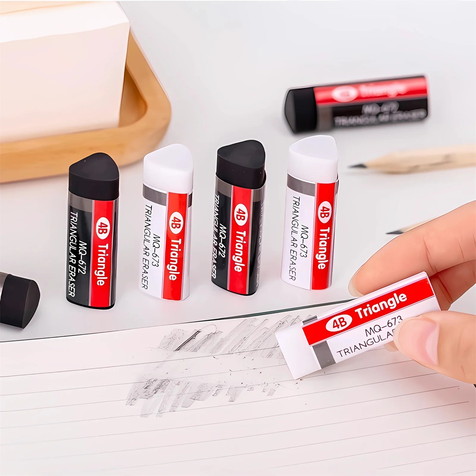 2pcs New Style 4B Rubber Erasers, Soft and Clean Triangular Eraser, Black and White Pencil Eraser for Students Examinations Pain